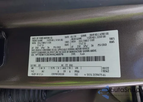 2019 Ford F-150 Xlt из США, поврежденный, VIN 1FTEW1CB3KKC40576